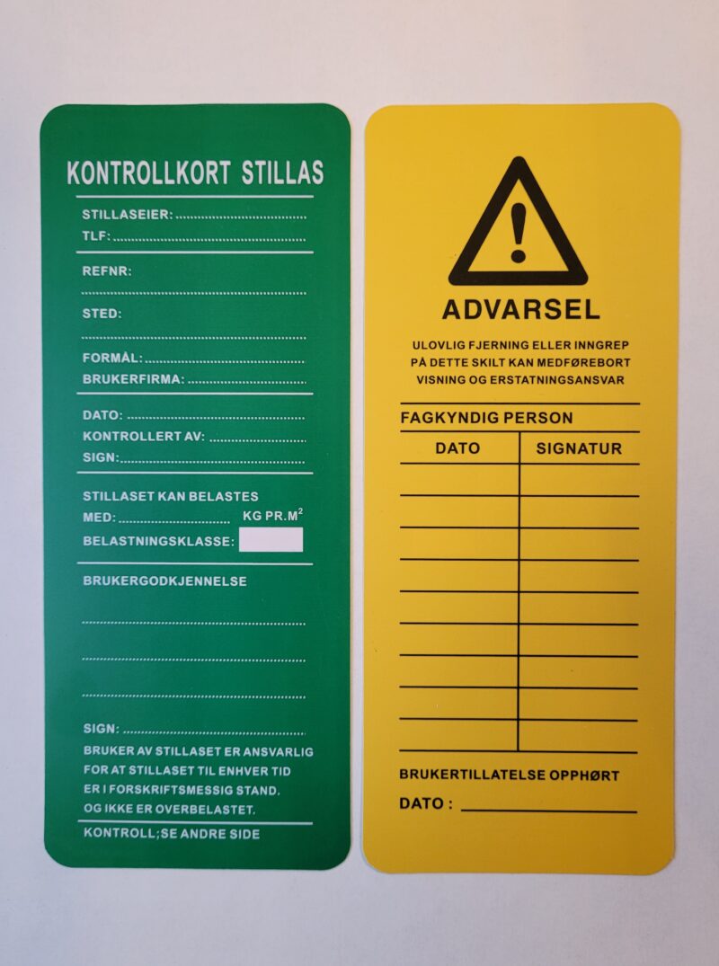 Godkjenningskort - kontrollkort stillas